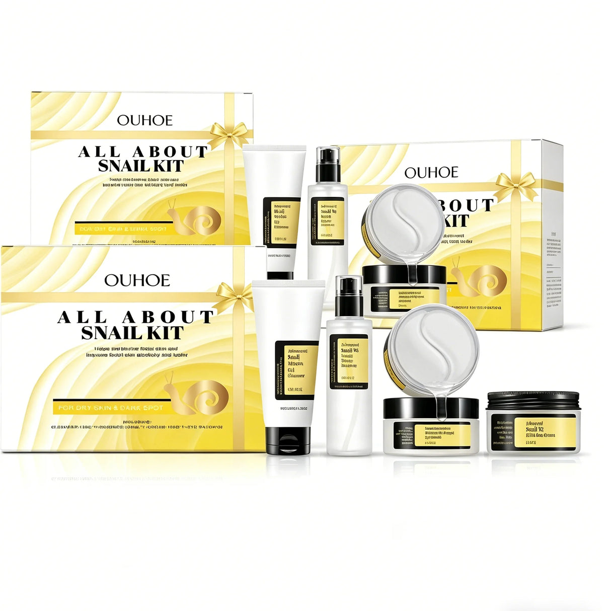 Snail Mucin Skincare Set-Complete 4-Step Glow Routine,Natural Snail Mucin Power&Hydration Barrier,Hydrogel Eye Mask Relief,Gift Packaging