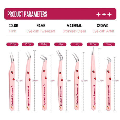 GEMERRY Eyelash Pink Strawberry Stainless Steel Superhard Tweezers For Lash Extension High Precision Anti-Static Makeup Tweezer