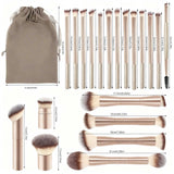 20pcs/set Pro Makeup Brushes Double Ended Foundation Concealers Blush Eye Shadows Brush for Liquid Cream Powder Blending