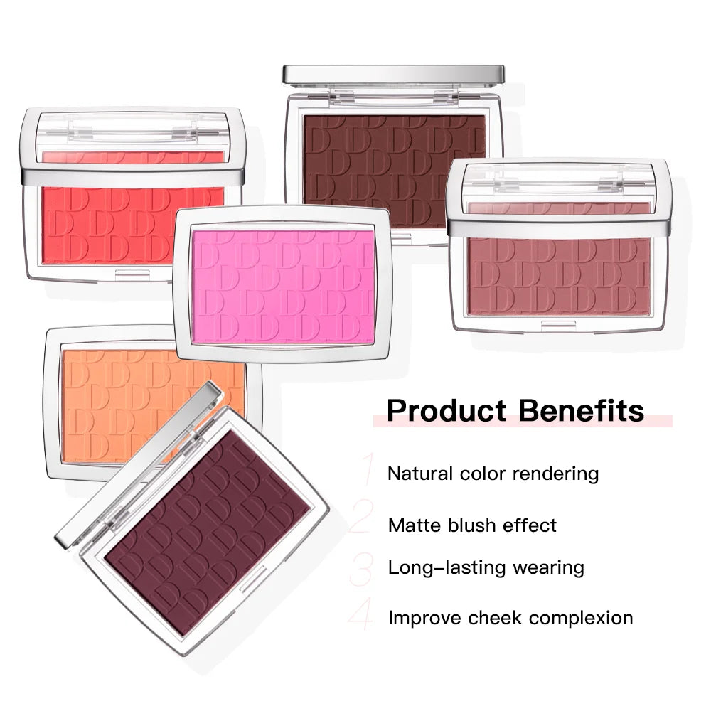 2pcs Matte Embossed Blush & Brush Long Lasting High Pigmented Multi-Purpose Blush Palette Pink Natural Color Rendering Cosmetics