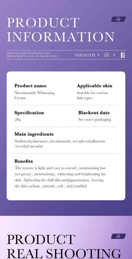 SADOER Nicotinamide Remove Melasma Dark Spot Whiten Freckle Cream Lighten Melanin Brightens Skin Tone Moisturize Face Skin Care