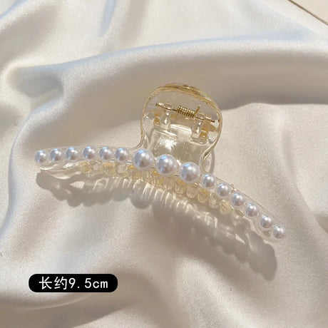 Simulated Pearl Hair Claws for Women Korean Acrylic Hair Clips Girls Large Size Barrette Shark Clip Fashion Hair Accessories