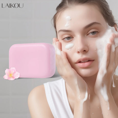 LAIKOU Sakura Facial  Body Whitening Soap Reduces Acne Dark Spot Deep Cleaning Cutin For Face Body Skin Care 90g ﻿
