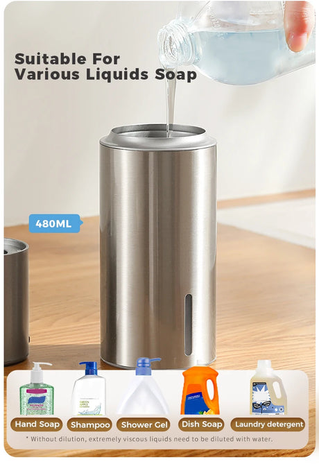 480ml Kitchen Soap Dispenser Automatic Sensor Hand Sanitizer Machine Intelligent Electric Body Wash Soap Dispenser 304 Stainl