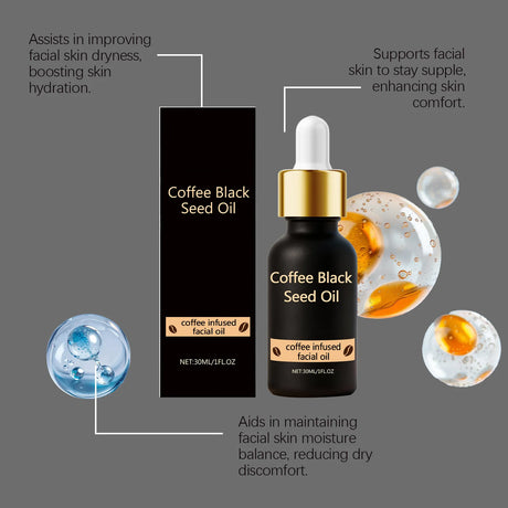Black Seed Oil Face Serum Moisturizing & Brightening Serum with Coffee Extract Nourishes Softens Skin Daily Glowing Skin Care