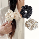 French Style Satin Hair Scrunchie Simple Black White Wave Point Designs Large Intestine Hair Loop Retro Gentle Elastic Hair Ties