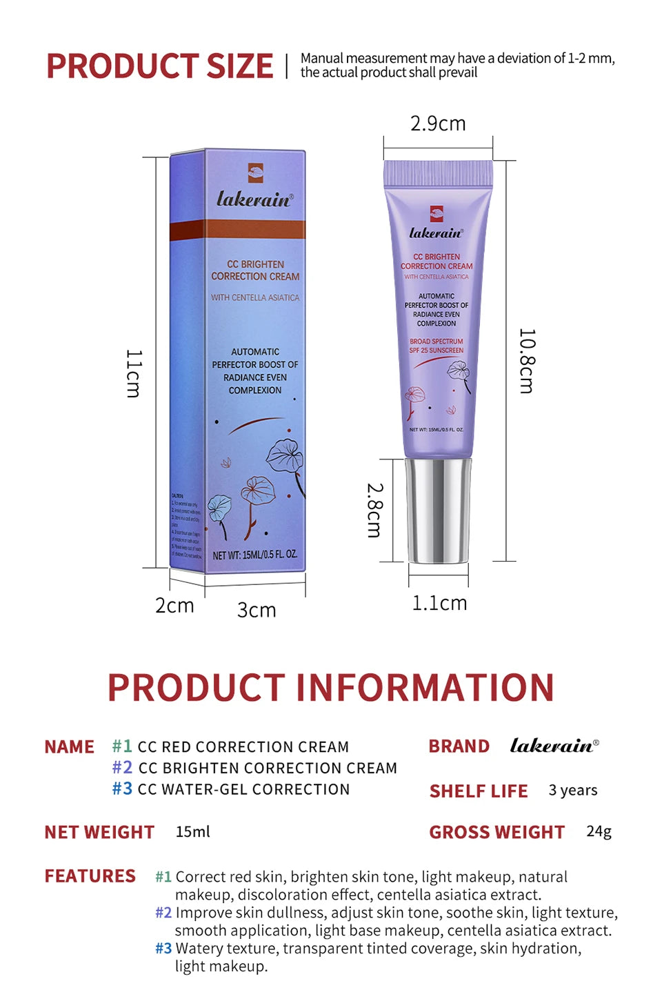 CC Cream Color Changing Liquid Foundation Centella Korean High Coverage Foundation Foundation Cream for Face Base Makeup
