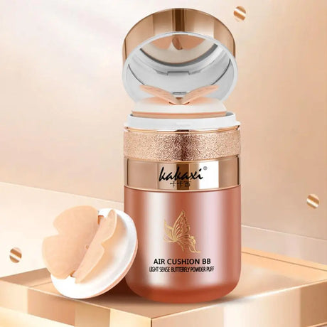 Butterfly Cushion BB Cream,Moisturizing Concealer Makeup Base BB Liquid Foundation,Butterfly Air Cushion Powder Puff CC Cream