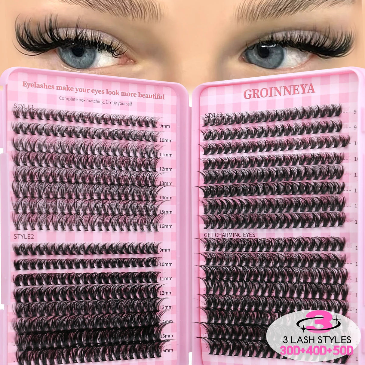 GROINNEYA Fluffy Lash Clusters DIY Natural Thick Cluster Lashes Fluffy Soft Mink Lashes Extension Individual Eyelashes Makeup