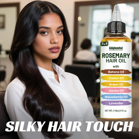 Adglamful 7-in-1 Rosemary Hair Oil 118ml – No-Rinse Hair Oil+Comb Set, Instantly Smooths Frizz, Repairs Damage