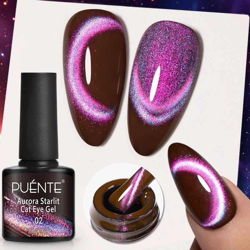PUENTE 7.5ML Nude Shade Moonlight Cat Magnetic Gel Nail Polish Ultra-Bright Cat Eye Soak Off UV Semi-Permanent Varnish Manicure