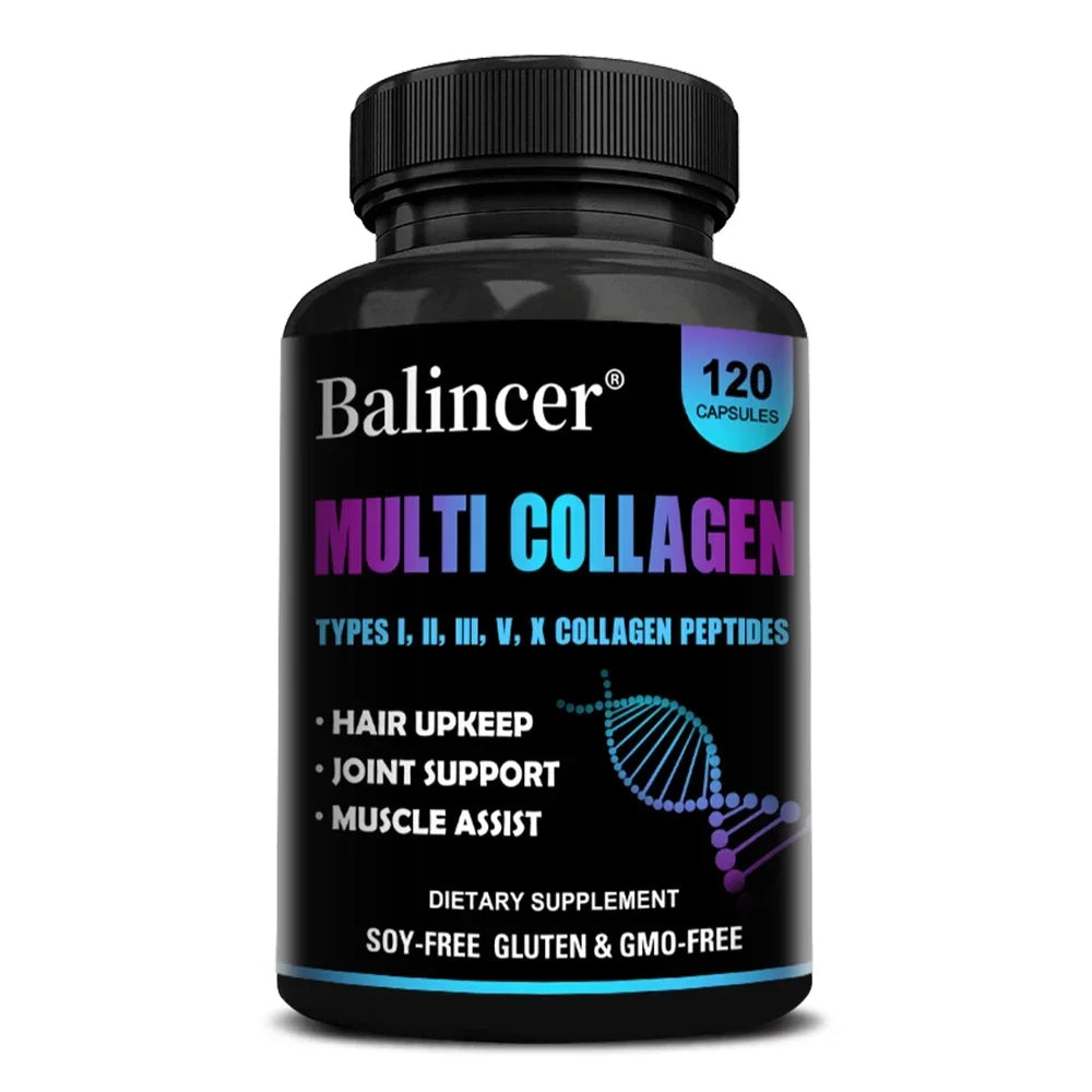 Multi-Collagen Peptides Capsules with Biotin & Keratin, Anti-Aging Whitening Skin, Hair, Nail, Bones, Joint Health Support