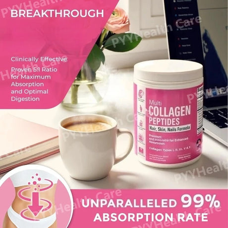 Multi Collagen Peptides Powder – Types I, II, III, V, X, Hydrolyzed Collagen for Women 99% Absorption Skin Hair Nails Joints