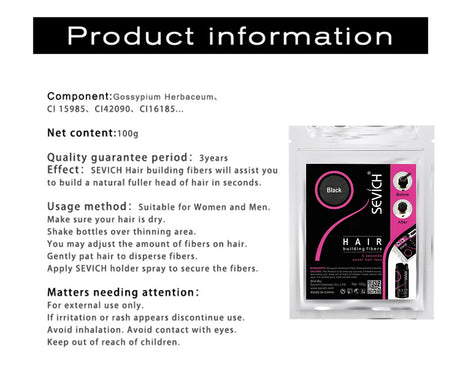SEVICH Hair Fiber 100g Keratin Hair Fiber Thickening powder Hair Building Fiber Spray Instant Regrowth Powder Hair Loss Conceale