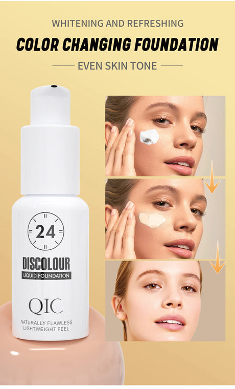 QIC 30ML Foundation Color Changing Makeup Base Nude Face Full Cover Matte Concealer Long Lasting Make Up Liquid Foundation Cream