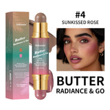 Butter Glow & Go Multiuse Stick Double-Headed Bronzer Blush Stick for Cheeks Contours Light Glossy Bronze&Pink Blusher Cosmetics