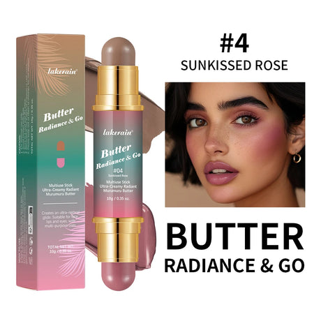 Butter Glow & Go Multiuse Stick Double-Headed Bronzer Blush Stick for Cheeks Contours Light Glossy Bronze&Pink Blusher Cosmetics