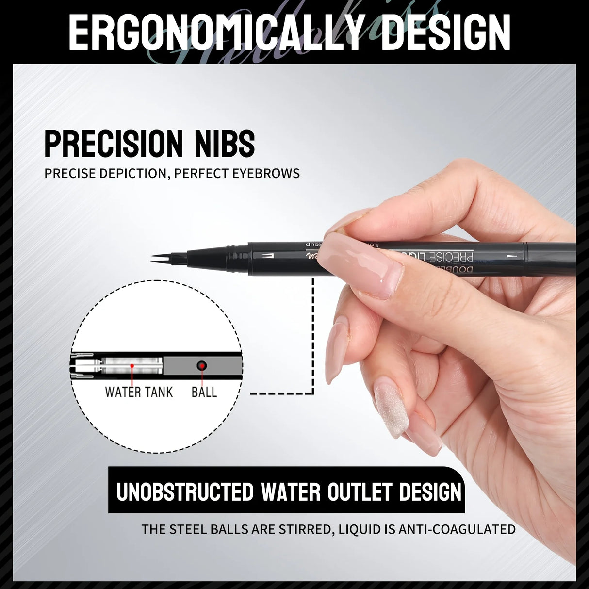 Waterproof Dual-Tip Liquid Eyebrow Pencil, Available in Light Brown, Brown, Dark Brown, Dark Black, and Black, Multi-Pack, for Natural Eyebrow Makeup, Quick-Drying, Sweat-Proof, Smudge-Proof, with Eyebrow Brush, Dual-Tip Liqu