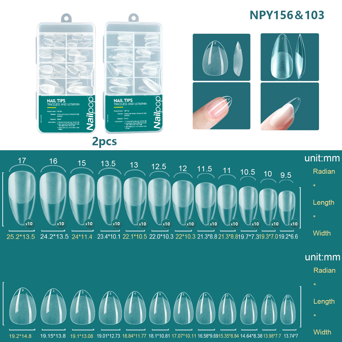 Nailpop 120pcs/box Gel X Nail Tips Medium Short Shape Almond/Square/Soft Gel Nail Tips False Nails Soak Off Easy Nail Extensions