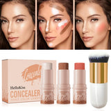 4pcs Set of Contour Stick, Highlight Stick, Blush Stick, Contour Brush, Shapes the Face Contour, Non-Greasy, Waterproof
