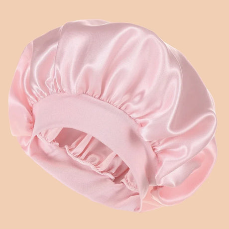 1Pc Women Wide Brim Satin Bonnet, Solid Color Waterproof Shower Cap Soft Silk Hair Protection Hat
