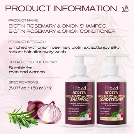 Biotin Rosemary & Onion Hair Care Set – Shampoo + Conditioner, Strengthen & Nourish, 2pcs/Set