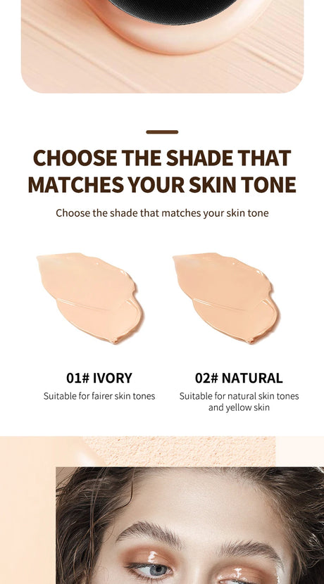 OCHEAL BB Cream Air Cushion Full Coverage Waterproof Long-lasting Concealer Cushion Compact Face Makeup Foundation CC Cream