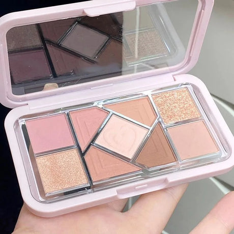 Nine-Color Eyeshadow Palette Blush Highlight Makeup Pearly Highgloss Shimmer Pink Brown Earth Color Fine Sequins Eye Shadow