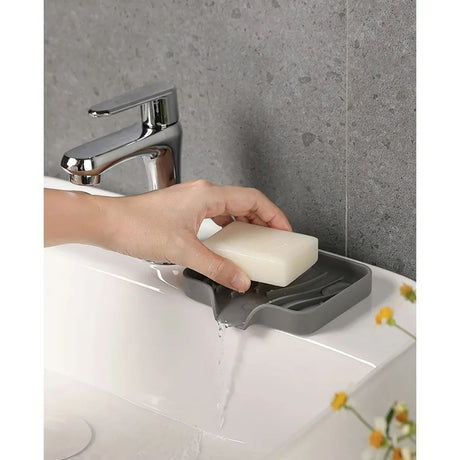 1-Pack Silicone Drain Soap Box Kitchen Bathroom Anti-slip Sink Tray Creative Washing Table Soap Tray Free Punch Drain Rack