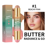 Butter Glow & Go Multiuse Stick Double-Headed Bronzer Blush Stick for Cheeks Contours Light Glossy Bronze&Pink Blusher Cosmetics