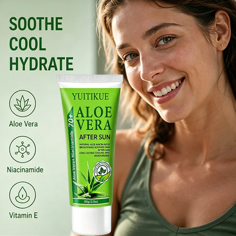 YUITIKUE 70+ Aloe Vera Niacinamide After Sun Gel Cooling Soothing Long Lasting Moisturizer For Face Body Sun Exposed Skin 60g