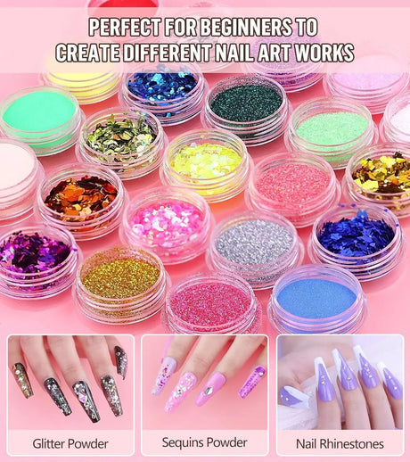 All-In-1 Acrylic Nail Kit Acrylic Nail Set Professional Colored Acrylic Nail Powder Nail Starter Kit Decoration Tools With Everything For Beginners Full Acrylic Nail Supplies Complete Acrylic Nail Kits Monomer Gel Nail Polish