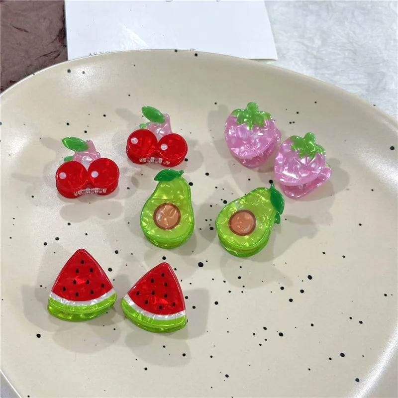 2Pcs/Lot Summer Style Women Hair Accessories New Mini Fruit Gripper Cute Strawberry Watermelon Imitation Fruit Shaped Hair Clips