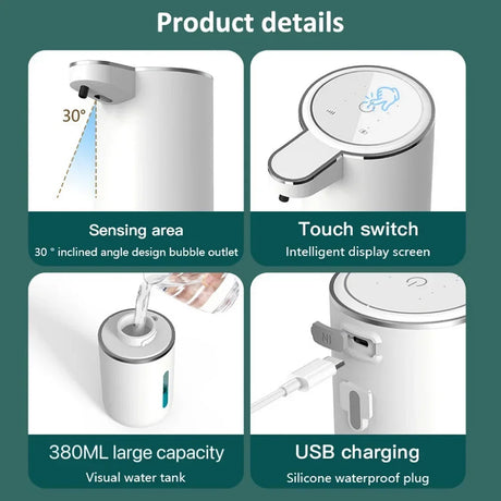 380ML Automatic Foam Soap P11 Dispenser Bathroom Smart Washing Hand Machine With USB Charging White ABS Material