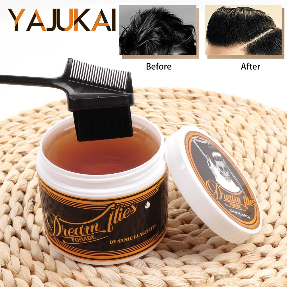 Man Retro Styling Pomade Gel Long-Lasting Moisturizing Hair Wax Pomade For Fluffy Hair Toupee Caramel Hair Oil Barbershop Tools