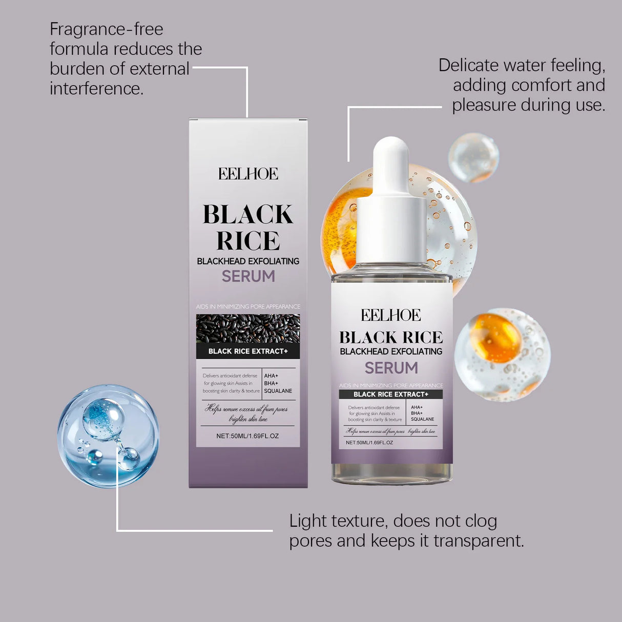 Black & White Rice Exfoliating Serum Set BHA Niacinamide Pore Minimizing & Brightening Blackhead Whitehead Remover Skincare Set