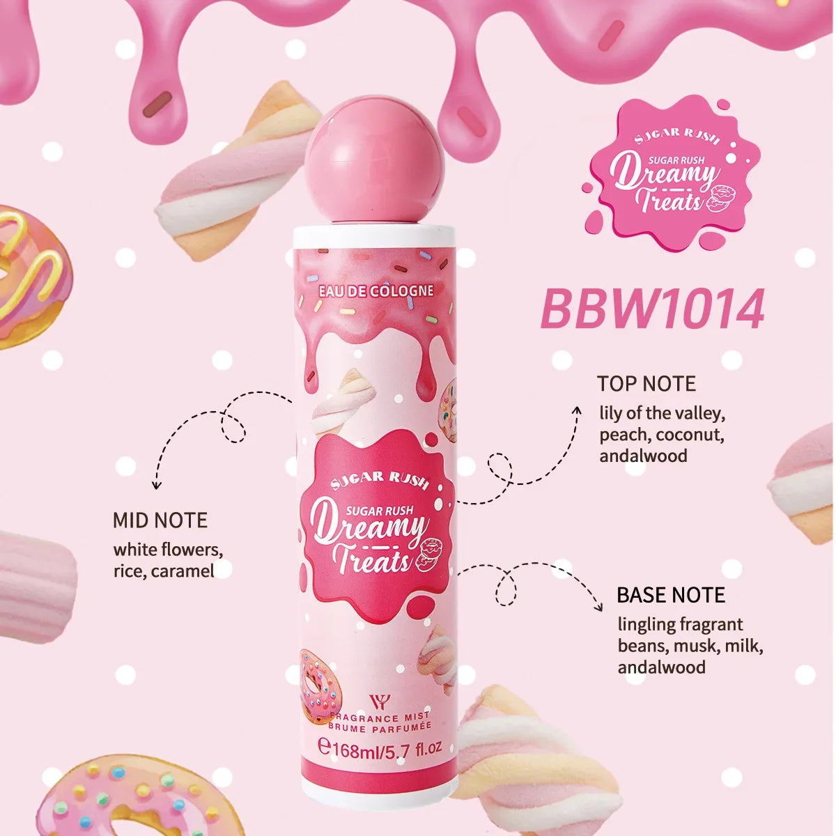 Sugar Gourmand Perfume Body Spray Fresh Sweet Chocolate Cream Candy Cherry Scent Long-lasting Fragrance Body Spray