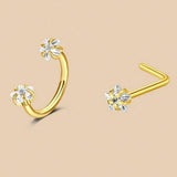 6/2pcs Horseshoe Nose Rings With L-Shape Nose Stud, Stainless Steel Rianbow CZ Nose Ring,, Lip Eyebrow Helix Ear Piercing