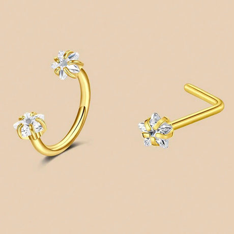 6/2pcs Horseshoe Nose Rings With L-Shape Nose Stud, Stainless Steel Rianbow CZ Nose Ring,, Lip Eyebrow Helix Ear Piercing