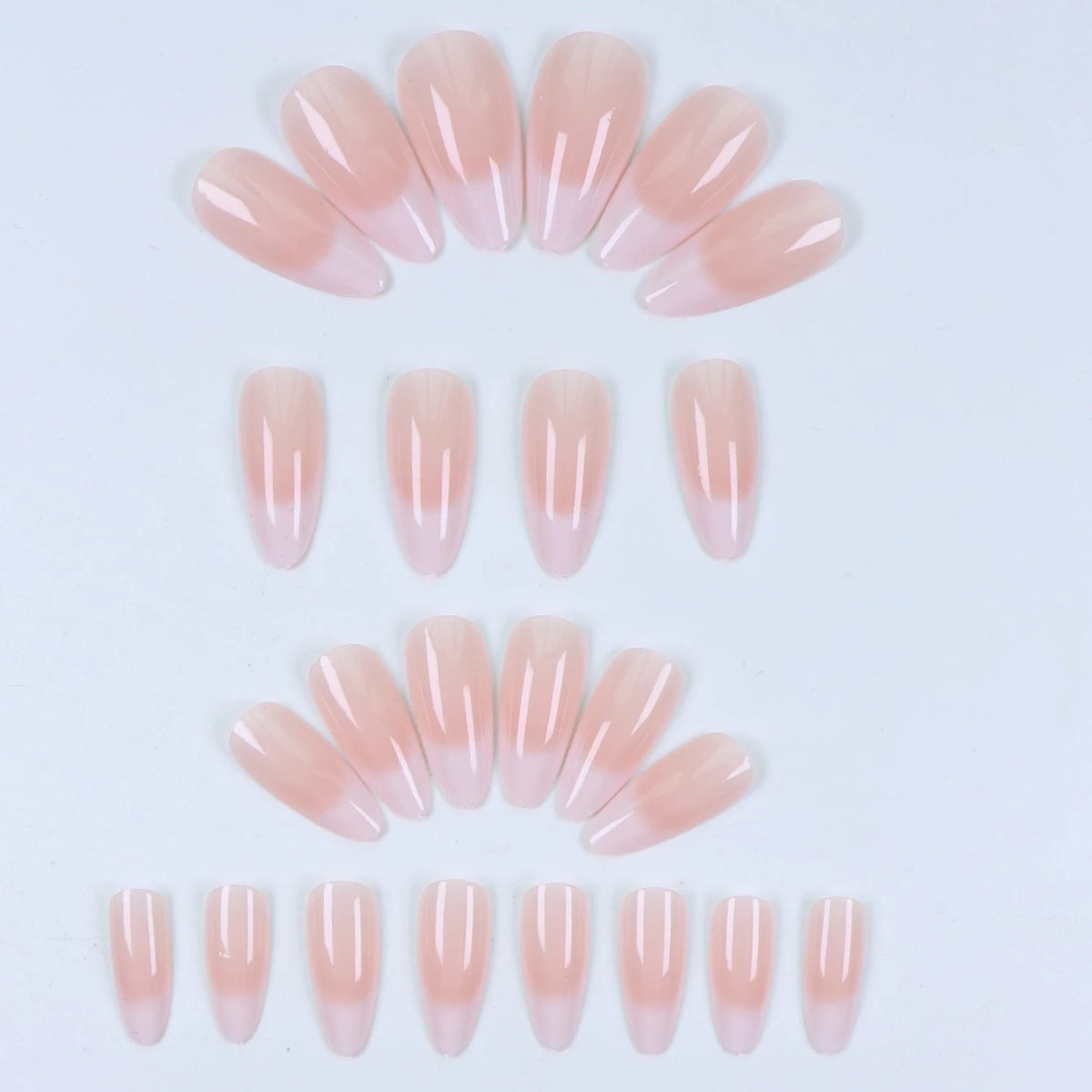 24pcs Upgrade Your Look With White Gradient Almond False Nails 1pc Nail File & 1Nail Glue Sticker Kit Nails