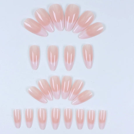 24pcs Upgrade Your Look With White Gradient Almond False Nails 1pc Nail File & 1Nail Glue Sticker Kit Nails