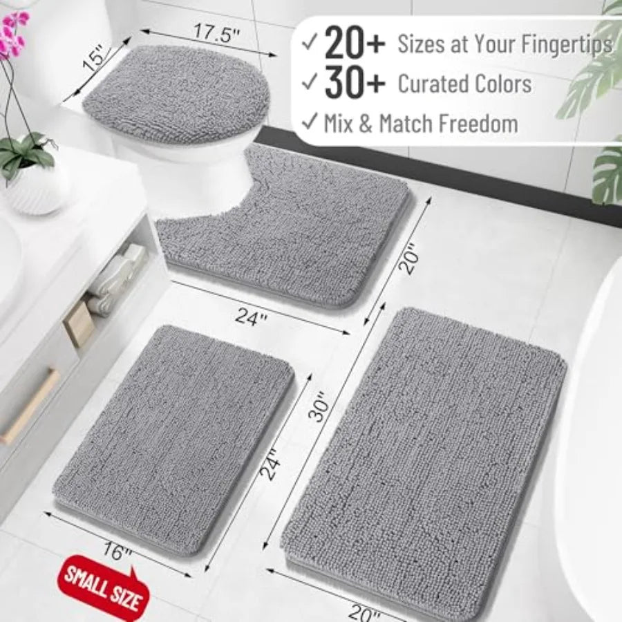 Bathroom Rugs 30x20, Extra Soft Absorbent Chenille Bath Rugs, Rubber Backing Quick Dry, Machine Washable Bath Mats for Bathroom