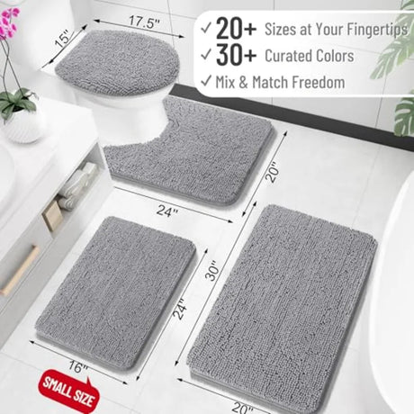 Bathroom Rugs 30x20, Extra Soft Absorbent Chenille Bath Rugs, Rubber Backing Quick Dry, Machine Washable Bath Mats for Bathroom