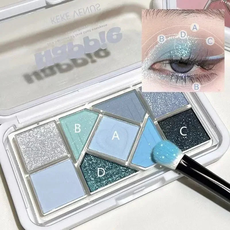 Mint diffuse pink blue small pink frame nine-color eyeshadow palette low saturation clear mint green pearl matte gentle pure des