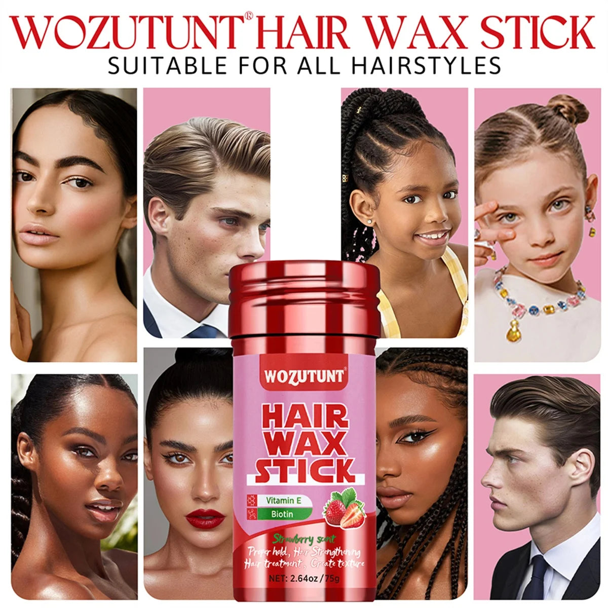 WOZUTUNT 75g Wax Stick with Styling Comb for Natural Hair and Wig Long-Lasting Hold Solid Wax Cream Multi-Functional Hair Pomade