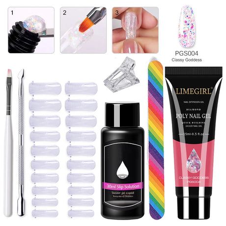 Limegirl Poly Nail UV Gel Set for Nails Quick Extension Building Soak Off UV Polys Nail Gel Kit Manicure Art  Decoration Tools