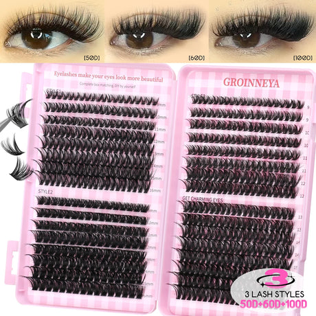 GROINNEYA Fluffy Lash Clusters DIY Natural Thick Cluster Lashes Fluffy Soft Mink Lashes Extension Individual Eyelashes Makeup