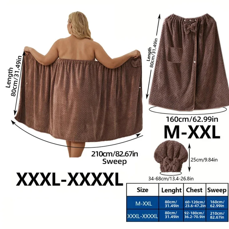 2pcs wearable Bath Towel Set, Including 1 Dry Hair Cap and 1 Bath Skirt,  Soft and Absorbent, A Great  Match for The Bathroom