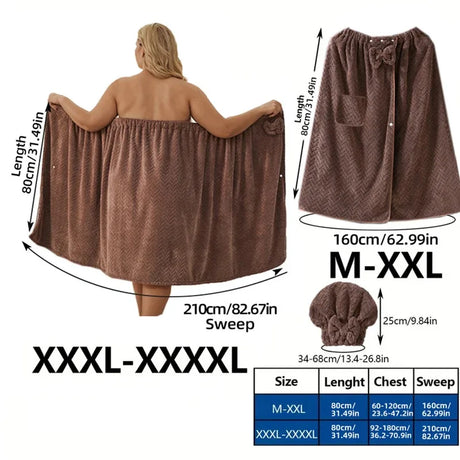 2pcs wearable Bath Towel Set, Including 1 Dry Hair Cap and 1 Bath Skirt,  Soft and Absorbent, A Great  Match for The Bathroom