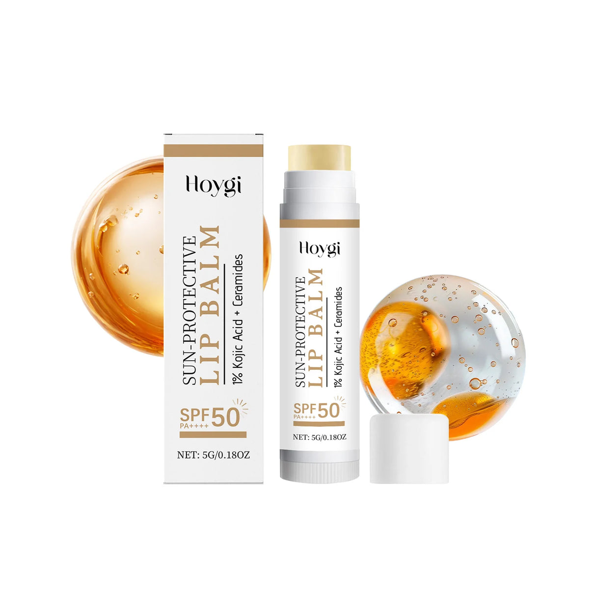 Sun Protective Lip Balm SPF50+ Hydrating Lip Sunblock Fade Lip Lines Nourishing Moisturizing Brighten with Kojic Acid Ceramide